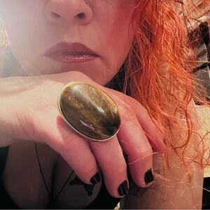 Massive Genuine Tiger’s Eye Statement Ring 3” Cabuchon Stone sz 8